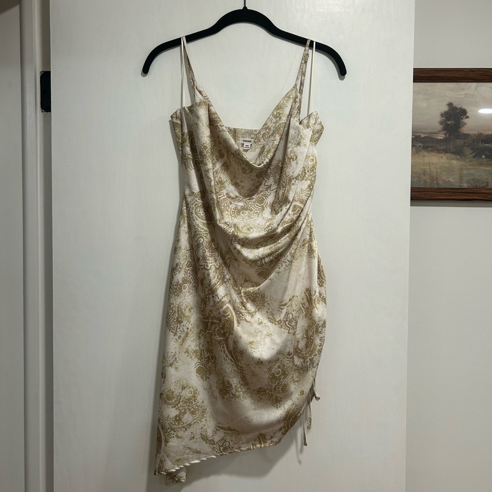 Garage Asymmetrical Satin Cowl Neck Dress